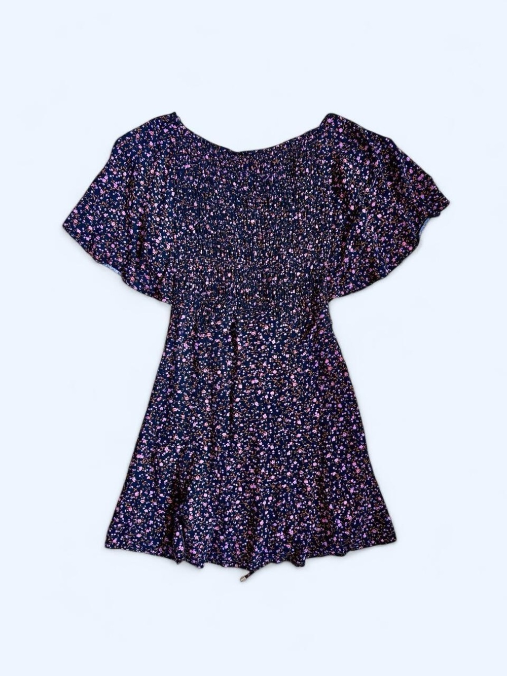 Free People Black Ditsy Floral Mini Dress Flutter Sleeve Lace-Up Back XS